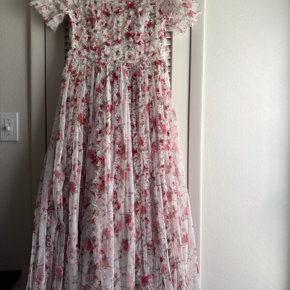 JessaKae Floral Pink and Cream Tulle Gown